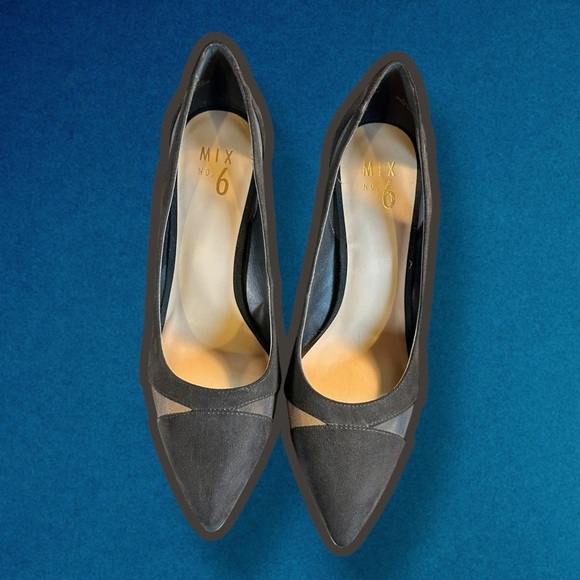 NWOT Mix No. 6 ‘Dahlen’ Black Mesh Cutout Pointed Toe Vegan Suede Pumps Size 10 - Picture 3 of 15